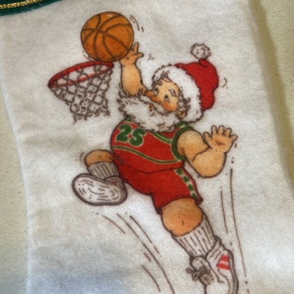 Santa Basketball Felt Christmas Stocking 16 Inches Bushcreek Creative 70s 80s - Picture 2 of 7
